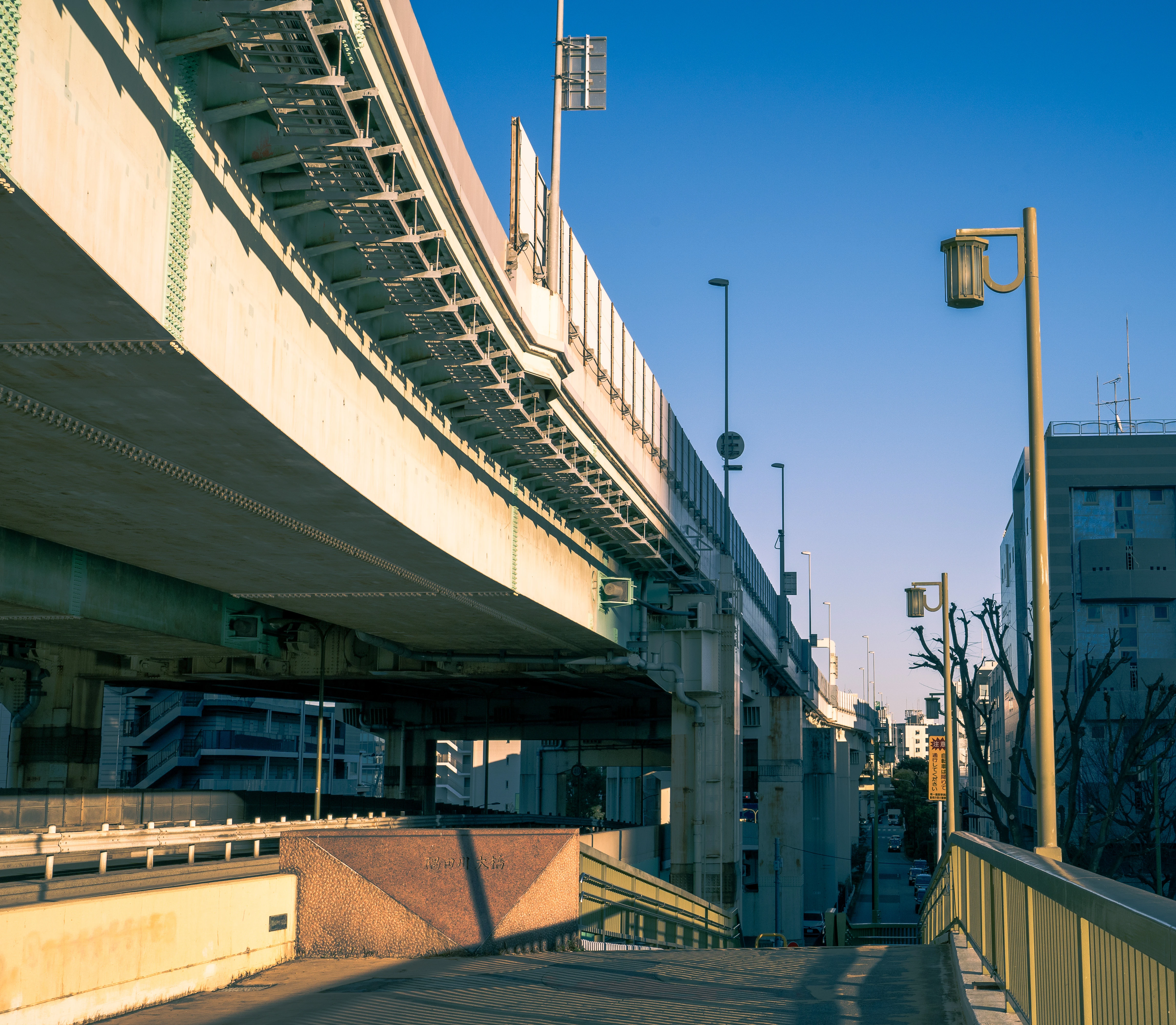 Urban Overpass Illuminated by Golden Hour Light