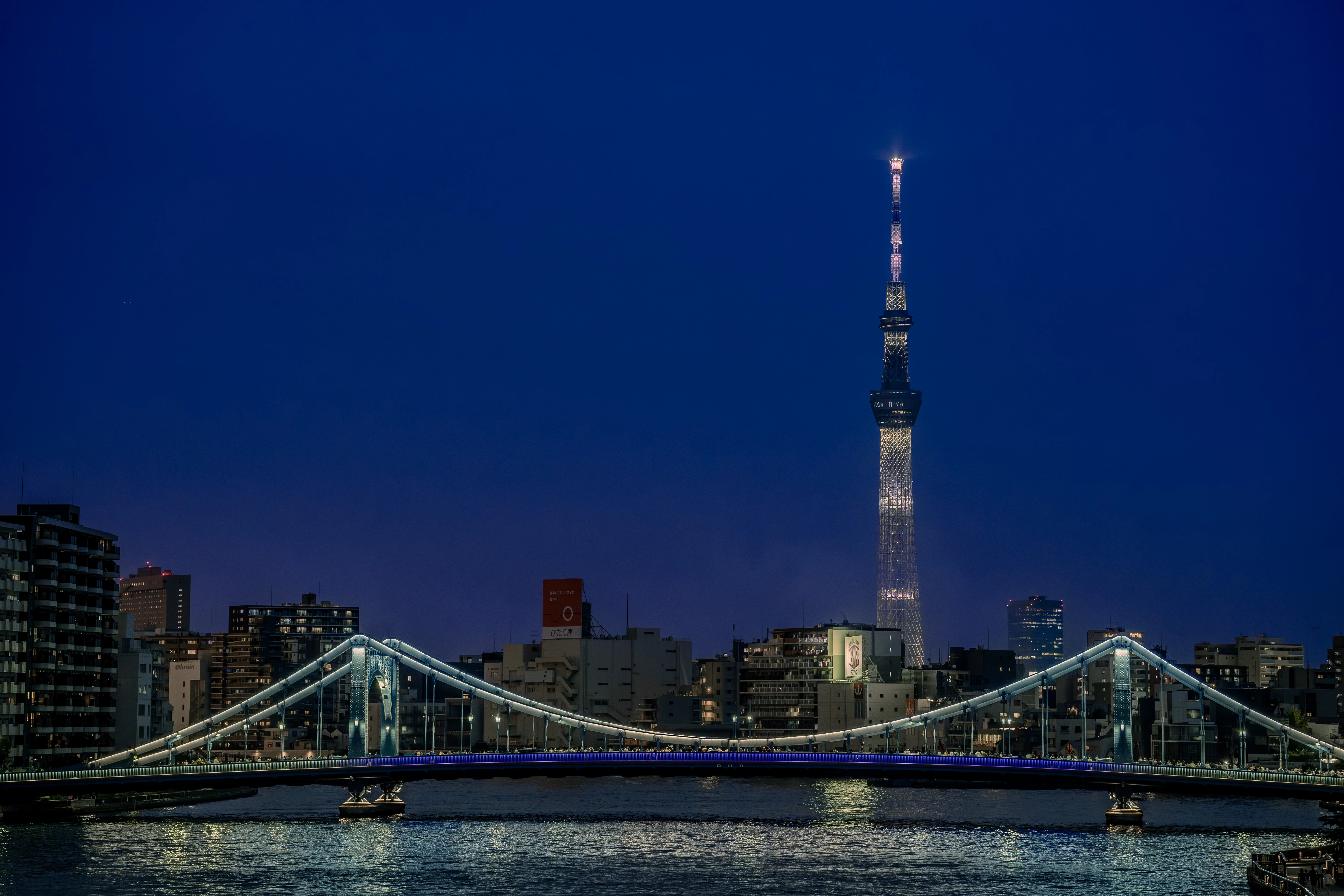 Twilight Glow of Tokyo Skytree and Sumida River Bridge