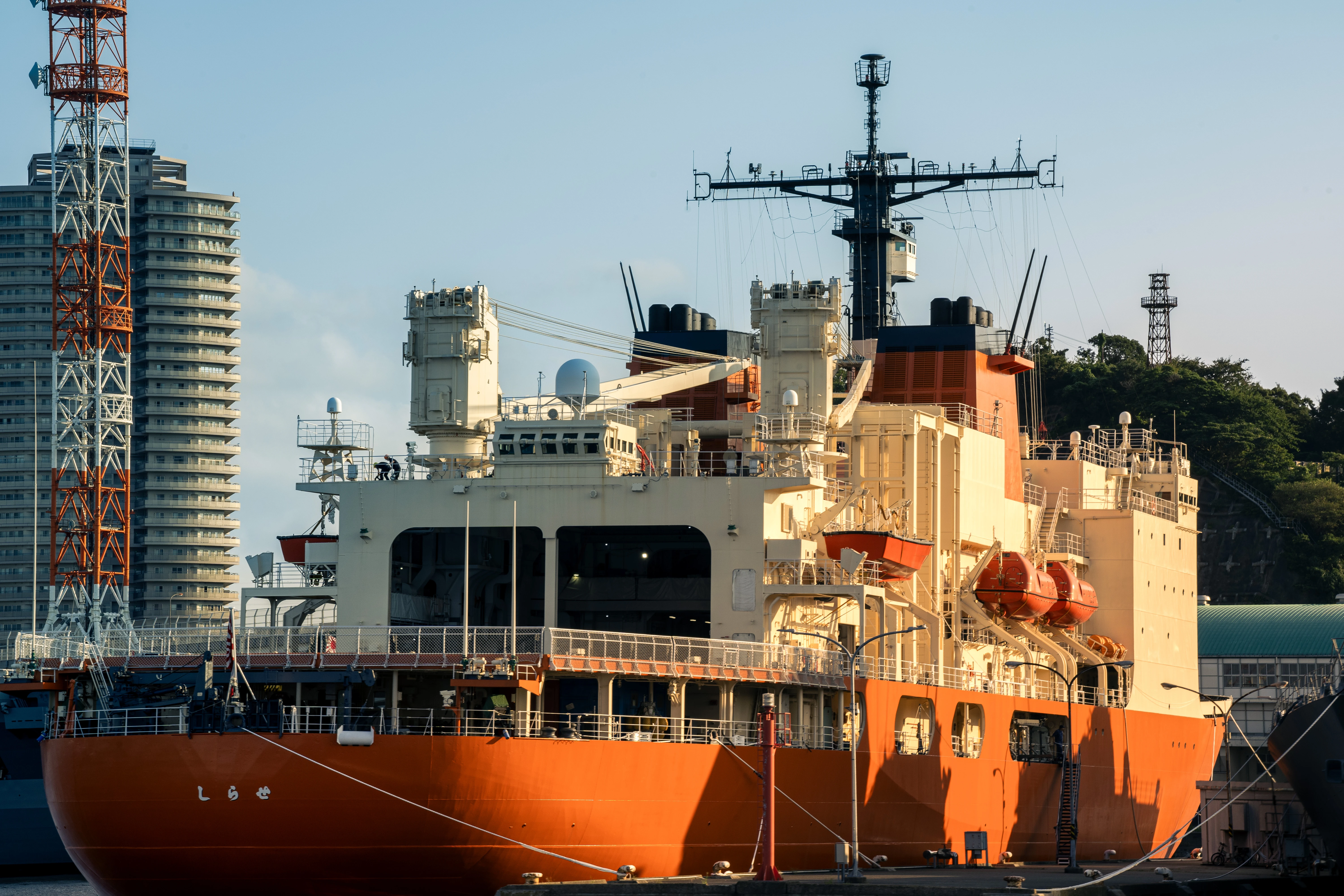 Vibrant Icebreaker Moored Under the Sunset
