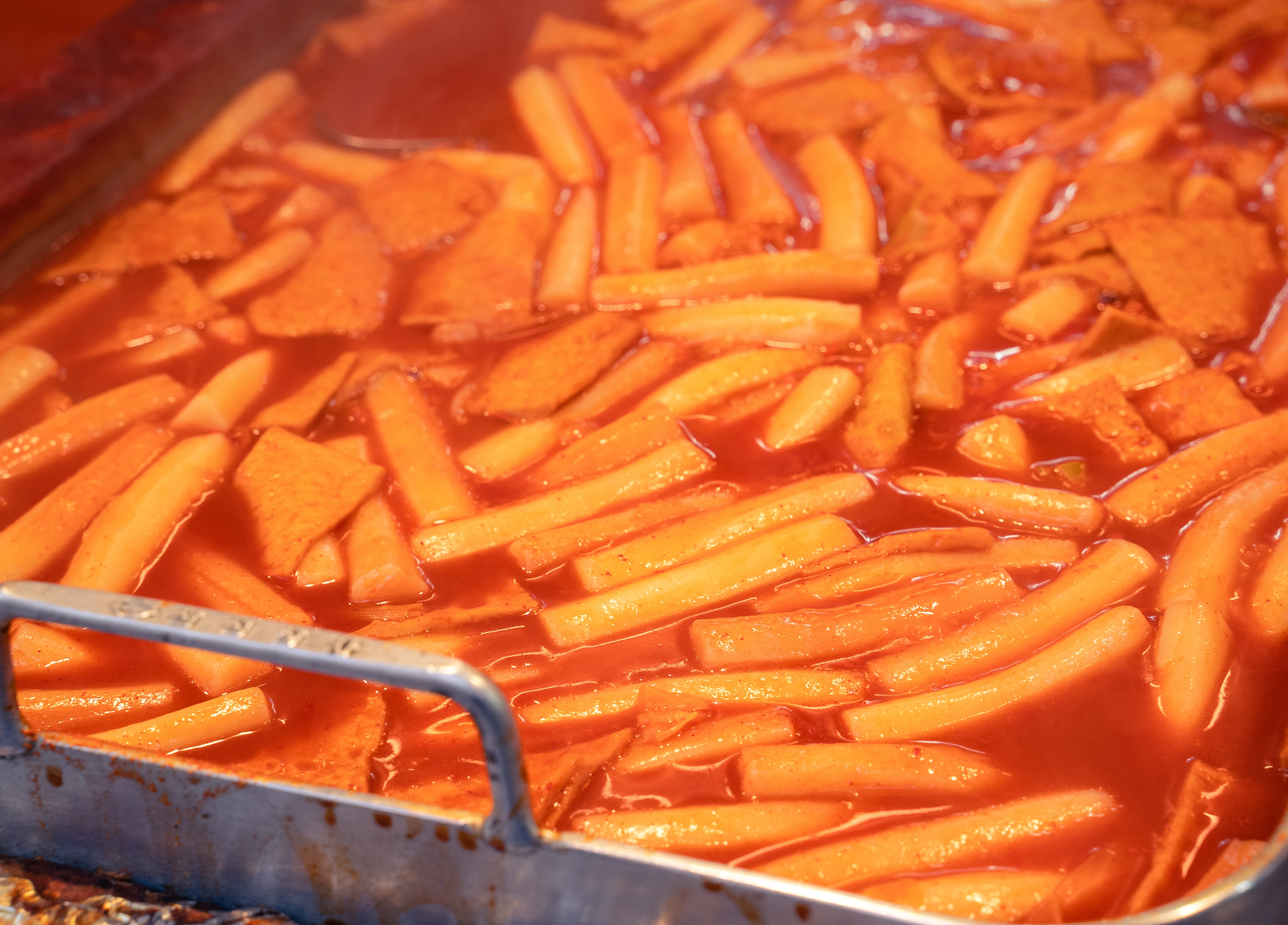 Spicy Korean Tteokbokki Simmering in Rich Red Chili Sauce