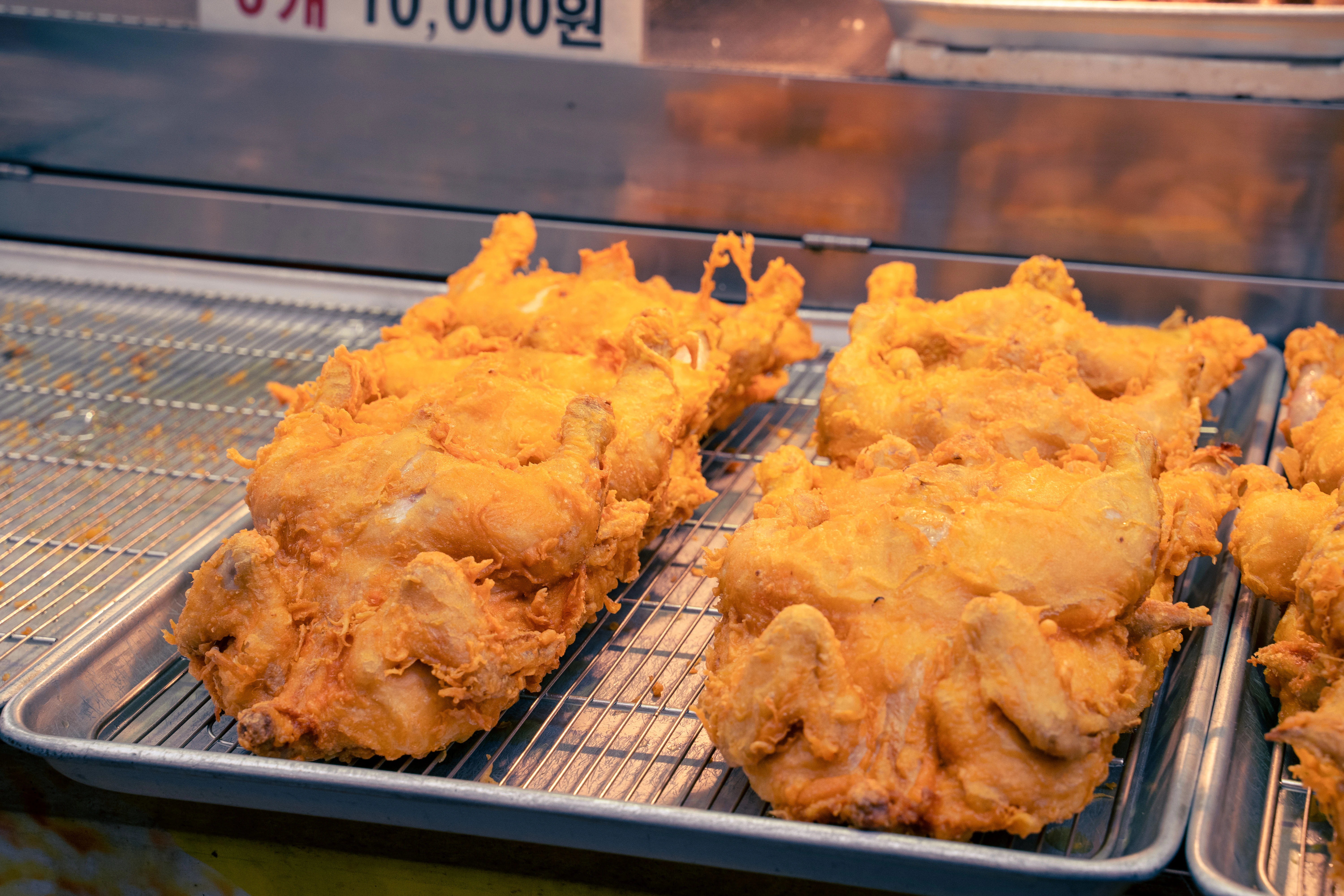 Crispy Fried Chicken on Display at a Korean Food Stall
