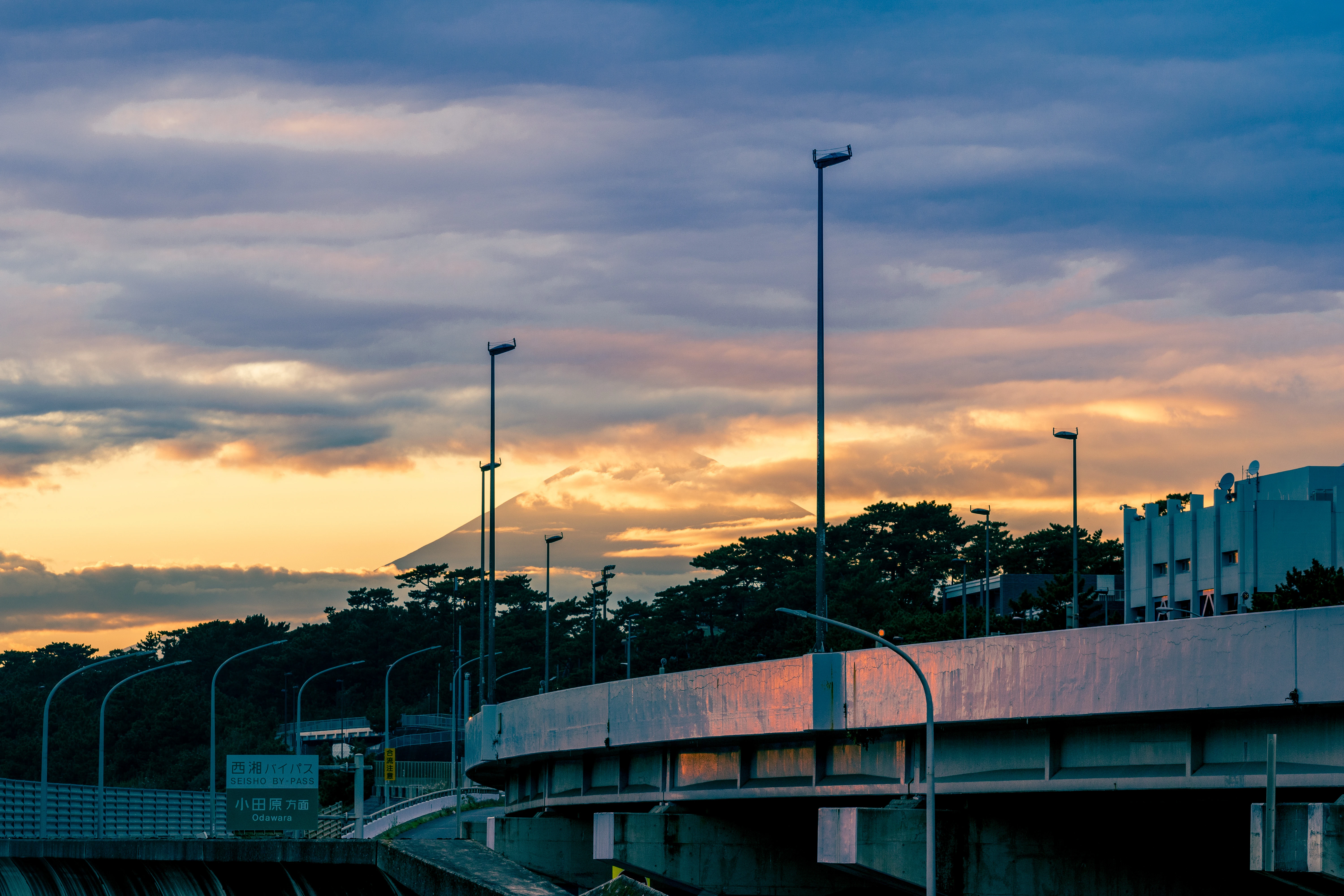 Urban Sunset with a Shadow of Mount Fuji