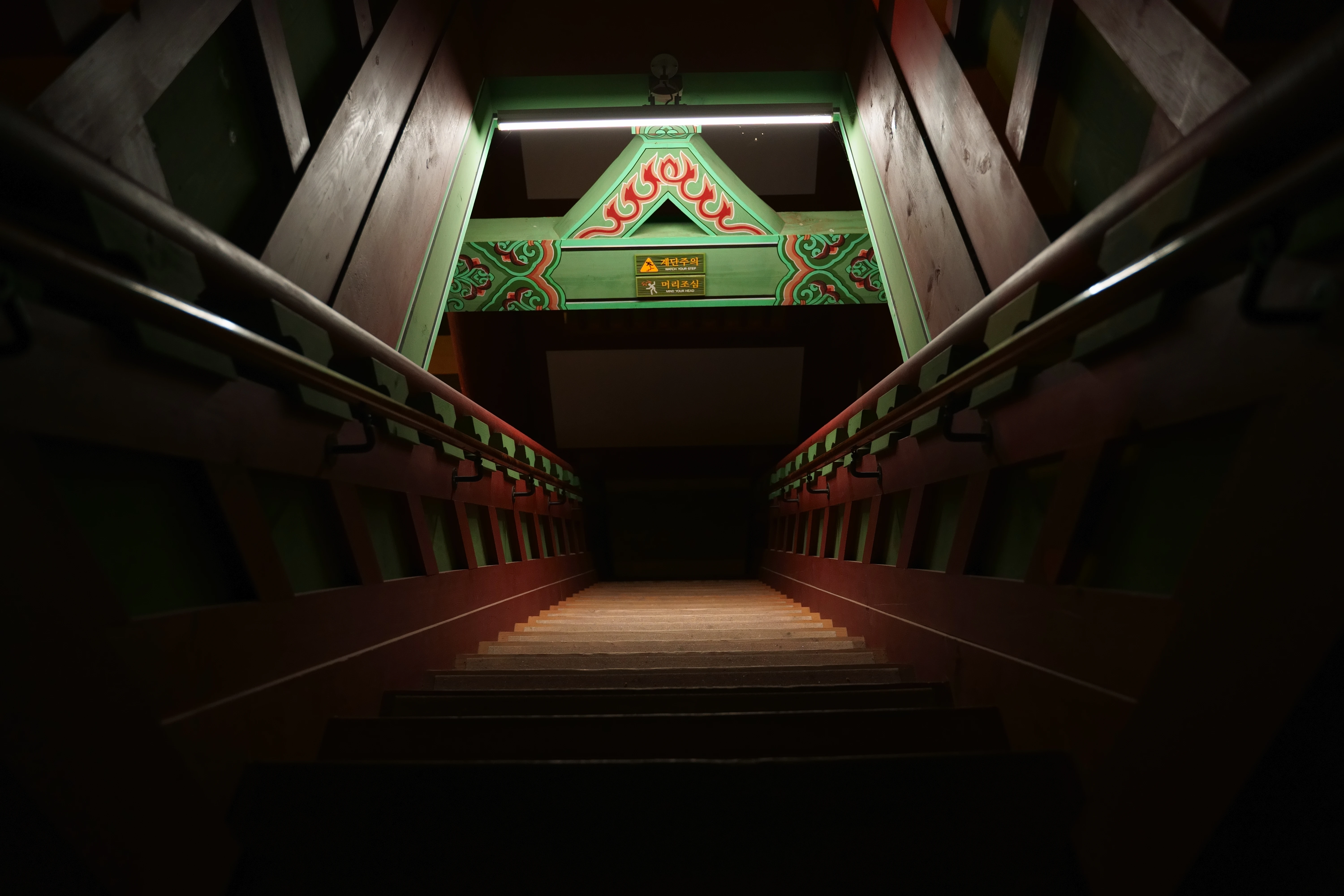 Illuminated Stairway Inside Traditional Architecture