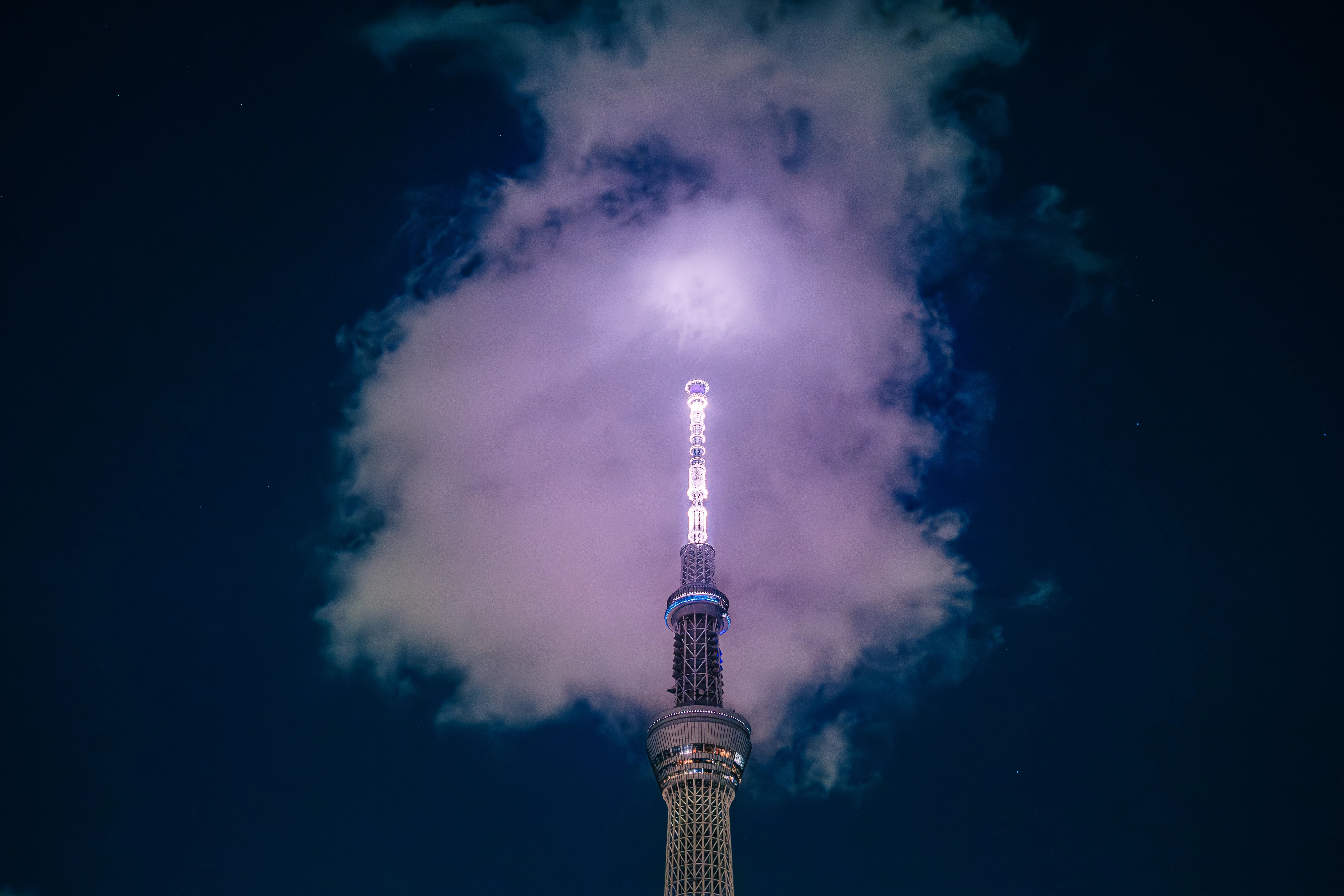 Illuminated Tokyo Skytree Piercing the Night Sky